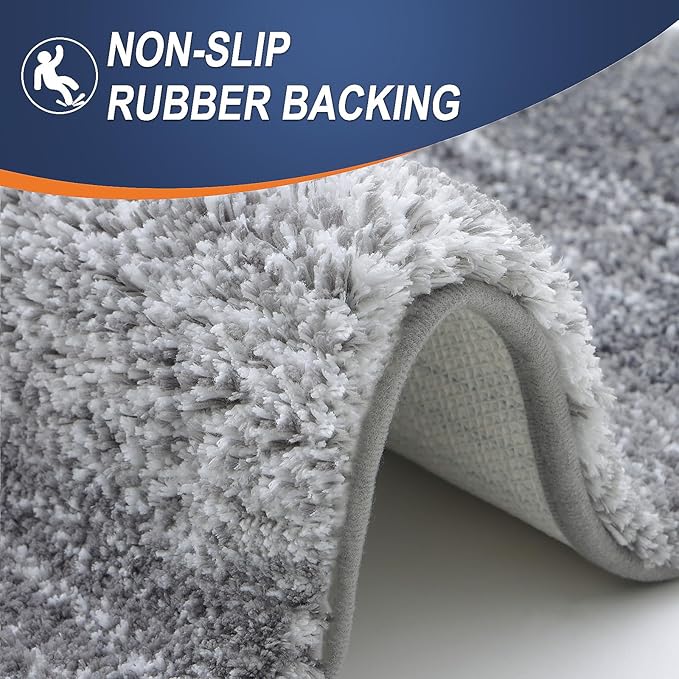 OLANLY Bathroom Rug Mat 59x24, Extra Soft and Absorbent Microfiber Bath Rugs, Non-Slip Plush Shaggy Bath Carpet Runner, Machine Wash Dry, Bath Mats for Bathroom Floor, Tub and Shower, Grey