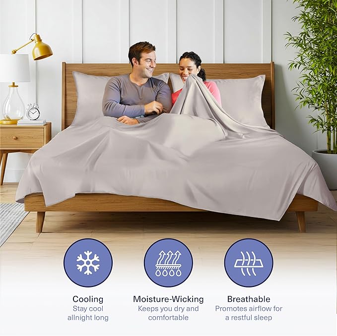Kickoff Viscose Bamboo Sheets Twin XL Size 3-pc 100% Organic Bamboo Viscose Bed Cooling Sheets Twin XL Size Set Cool Bedding for hot Sleepers Sheet, Flat, Fitted, Pillowcase (Dove Grey, TXL)
