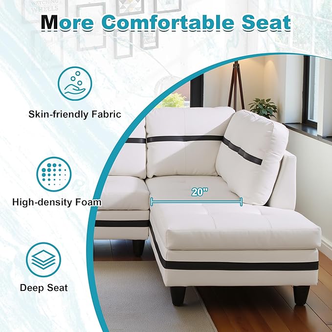 103.5" Oversized Sectional Couch, L Shaped Couch with Storage Ottoman, Modern Modular Sofa with Deep Seat, Sectional Couches for Living Room and Office, White and Black (PU Leather)