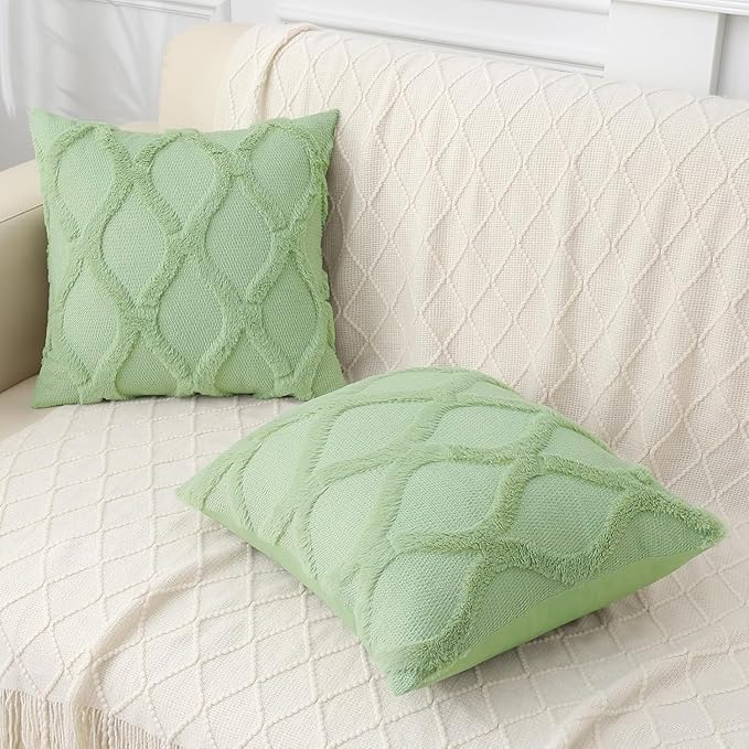 decorUhome Throw Pillow Covers 26x26 Inch Set of 2, Soft Plush Faux Fur Wool Sage Green Couch Pillow Covers, Decorative Neutral Pillow Cases for Bed Sofa Living Room Home Decor