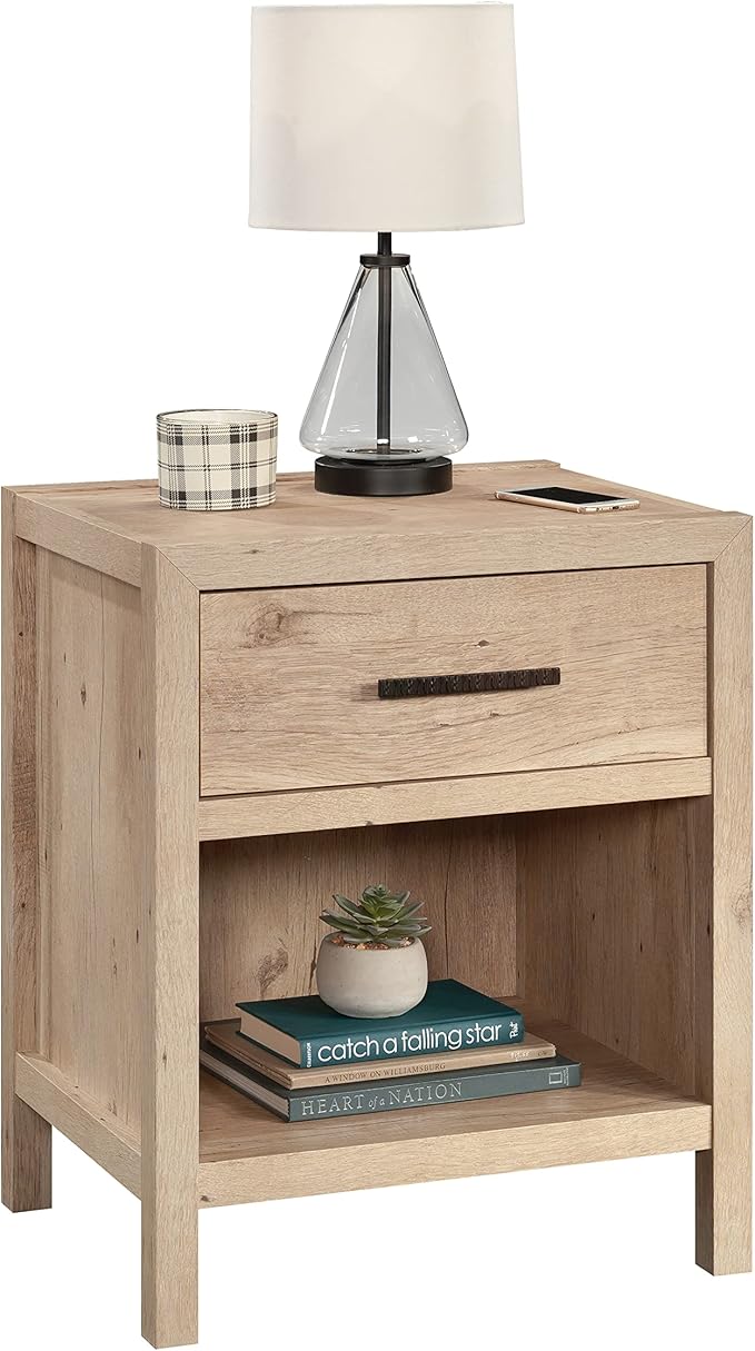 Sauder Pacific View Bedroom Night Stand, Spacious Storage, 1 Drawer Nightstand, Prime Oak Finish