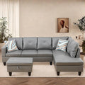 L Shaped Sectional Couches, Leather Modular Sectional Sofa with Ottoman Storage, Modern Lounge Sofa with Chaise for Living Room, Bedroom, Small Spaces, Gray