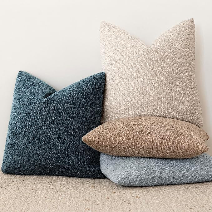 Foindtower Pack of 2 Textured Boucle Throw Pillow Covers Accent Solid Pillow Cases Cozy Soft Decorative Couch Cushion Case for Chair Sofa Bedroom Living Room Home Decor 18x18 Inch Dark Blue