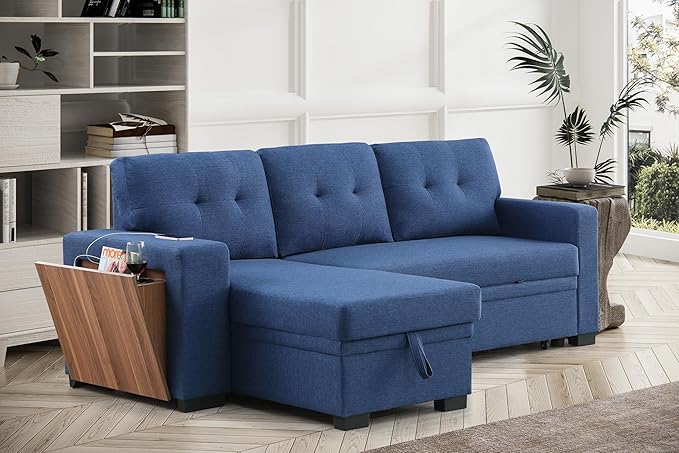 Devion Furniture Garisa 4-in-1 Convertible L Shaped Couch with Pull Out Bed and Storage, Sectional Sleeper Sofa with Reversible Chaise for Living Room, Apartment, Bedroom, Office