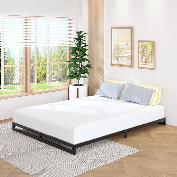 4 Inch Full Size Bed Frame No Box Spring Needed, Heavy Duty Metal Platform Beds with Sturdy Steal Slats for Mattress Foundation, Easy Assembly, Noise Free, Black