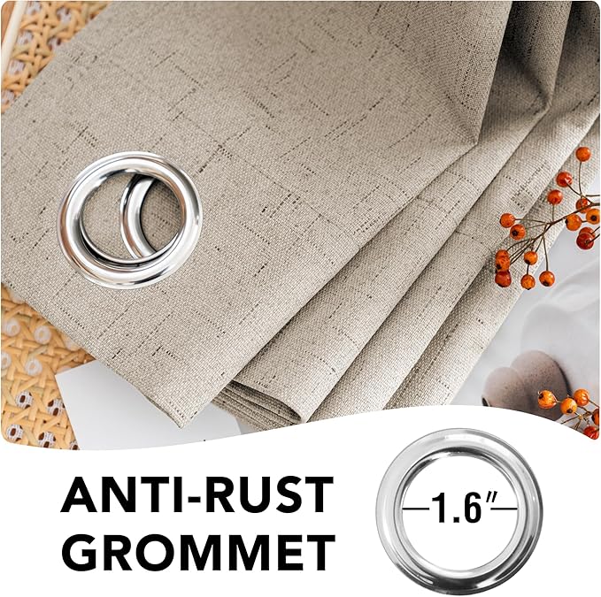 H.VERSAILTEX 100% Blackout Curtains for Bedroom Thermal Insulated Linen Textured Curtains Heat and Full Light Blocking Drapes Living Room Curtains 2 Panel Sets, Cobblestone, 52x63 Inch