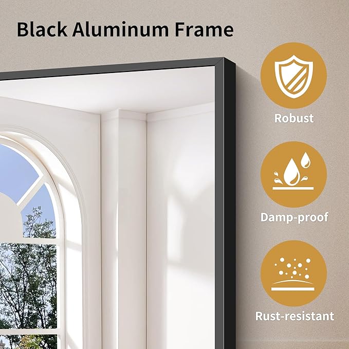 YIROMAN Bathroom Mirror 55"x36", Large Matte Black Bathroom Mirror for Over Sink with Aluminum Frame, Rectangular Vanity Mirror with Right Angle, Wall Mirror Hangs Horizontal or Vertical, Shatterproof
