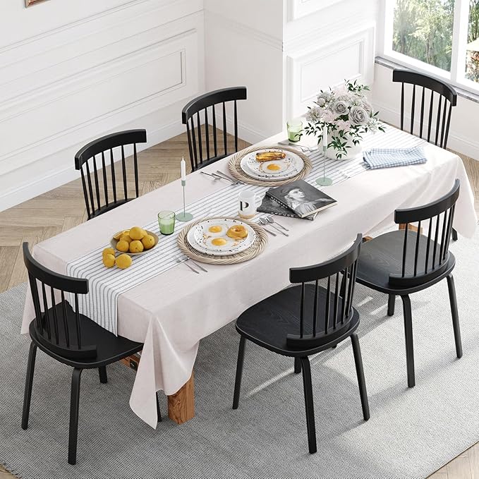 Unovivy Black Dining Chairs Set of 6, Wooden Windsor Chairs, Farmhouse Kitchen Chairs, Black Spindle Chair for Dining Room, Restaurant