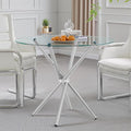 Kitchen Table for 2 Modern 36.6" Round Glass Table Small Tables with Trestle Metal Leg for Living Room and Apartment, Silver