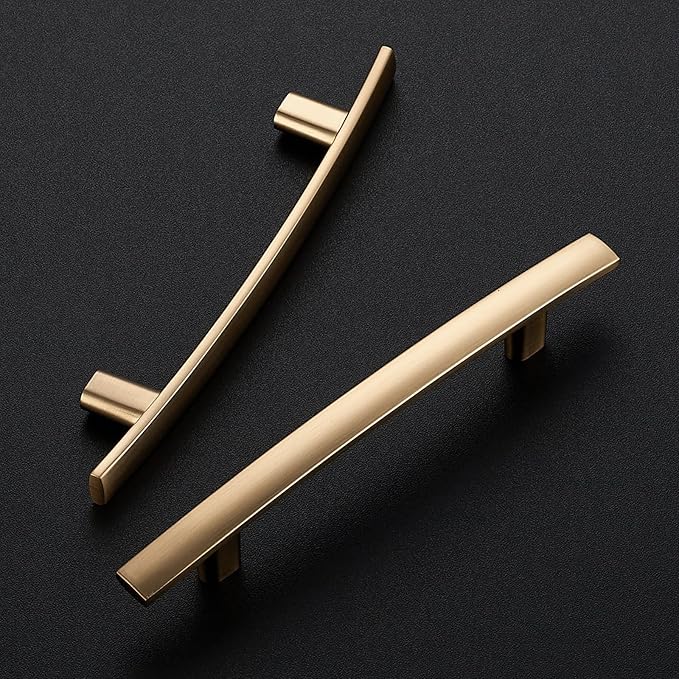 5 Pack Cabinet Handles 3.75" Hole Center - Curved Cabinet Pulls Champagne Bronze Drawer Pulls for Kitchen Cupboard Solid Handles for Dresser Drawer Arch Closet Hardware
