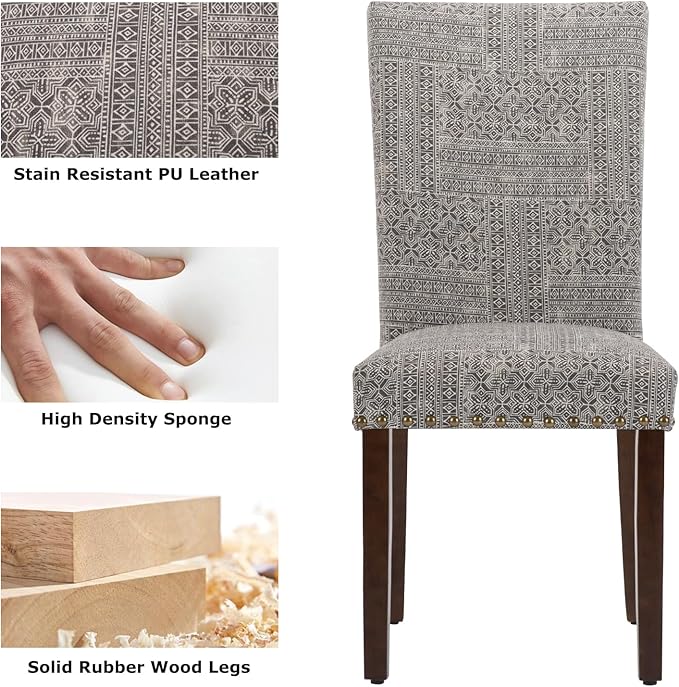 COLAMY Upholstered Parsons Dining Chairs Set of 6, Fabric Dining Room Kitchen Side Chair with Nailhead Trim and Wood Legs - Boho