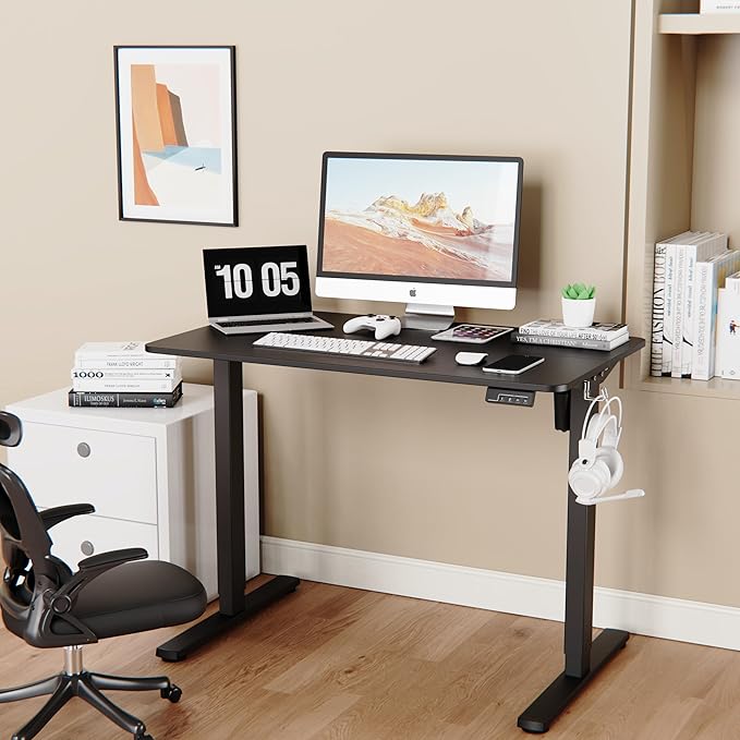 Electric Standing Desk Adjustable Height, 40x24 Inches Sit Stand up Desktop for Home Office, Ergonomic Rising Computer Table with Memory Preset, Black