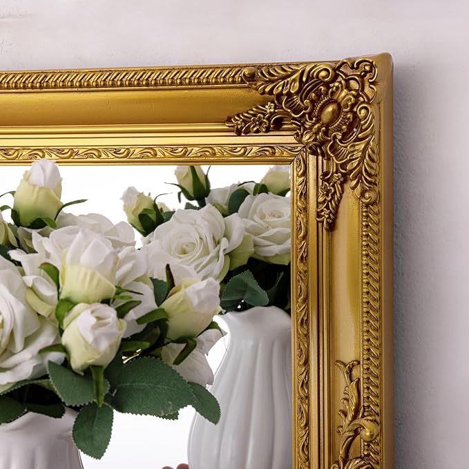 Large Antique Wall Decorative Mirror, 29.5" x 41" Gold Traditional Baroque Inspired Wall Decor Mirror, Vintage Wall Mirrors for Bedroom, Entryway, Dining Room, Fireplace
