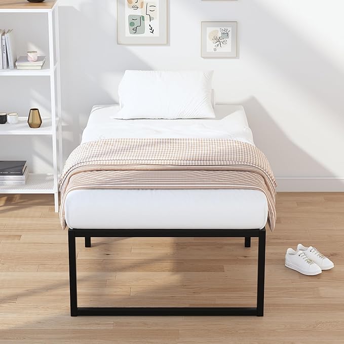 EMODA 18 Inch Narrow Twin Bed Frame 30x75, Heavy Duty Metal Platform No Box Spring Needed, Easy Assembly Noise Free, Black