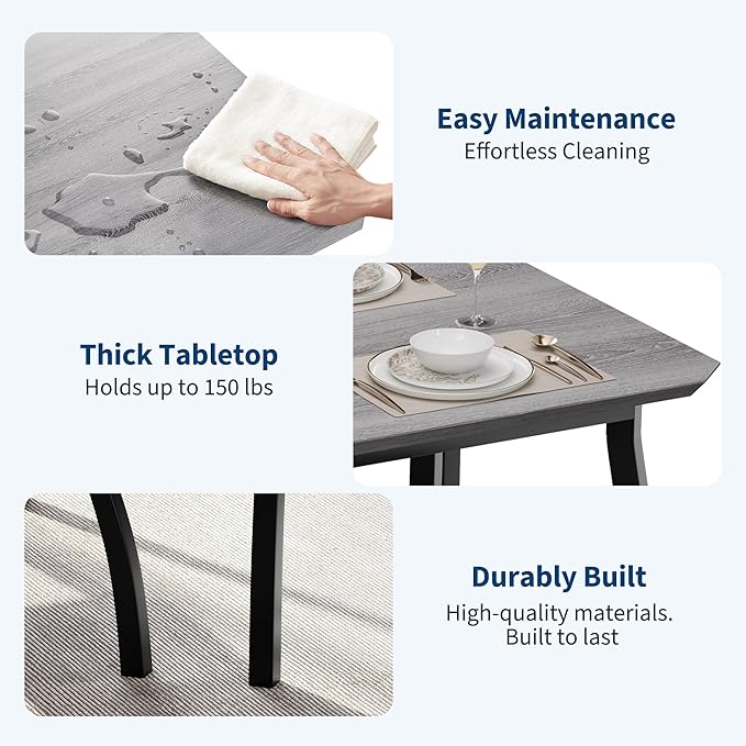 Small Dining Table Set for 2,3-Piece Kitchen Table Set with Thick Wood Grain Tabletop & 2 Upholstered Chairs & Metal Frame, Compact Table Set for Small Spaces, Kitchens & Dining Rooms (Grey)