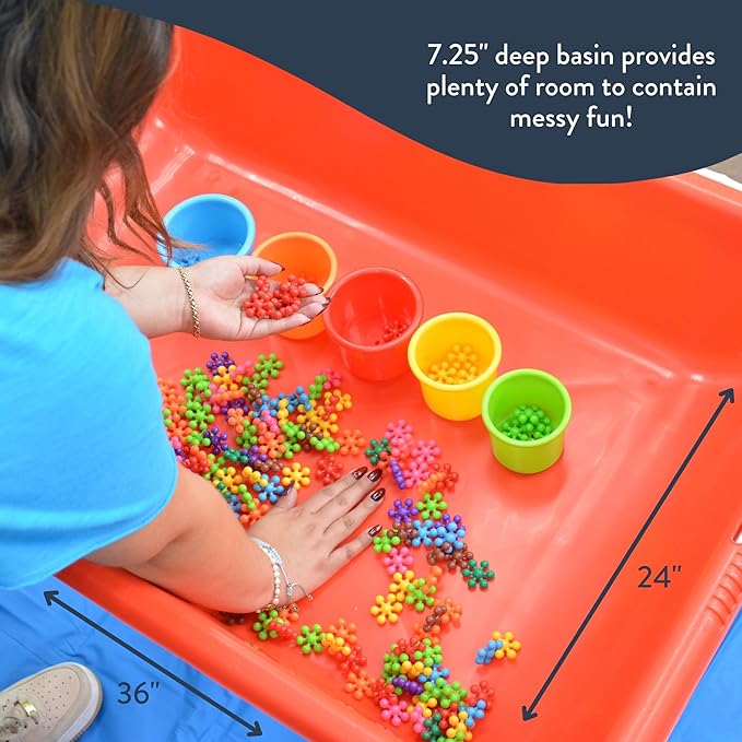 Children's Factory Medium Sensory Table – 24″ Height Table and Lid, Sandbox with Lid, Water Table for Kids, Red