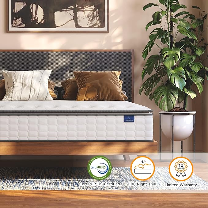 Vesgantti Full Size Mattress, 10 Inch Hybrid Full Mattress in a Box, Pillow Top Double Bed Mattresses, Foam and Pocket Coils Innerspring Mattresses, Pressure Relief, Medium Firm Plush Feel