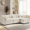 Furniliving 117‘’ L-Shaped Sofa, Luxury Corduroy Modular Sectional Couches with Ottoman, Upholstered Deep Seat Sleeper Sofa with Memory Foam and Waist Pillows, Beige