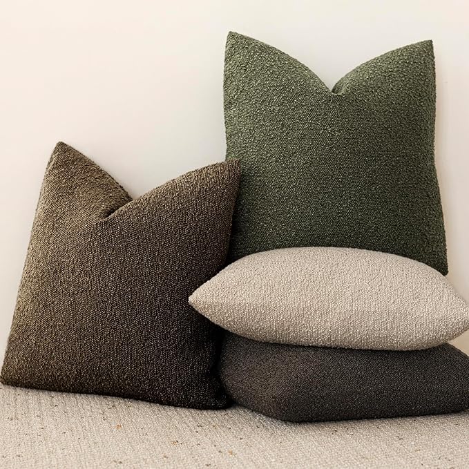 Foindtower Pack of 2 Textured Boucle Throw Pillow Covers Accent Solid Pillow Cases Cozy Soft Decorative Couch Cushion Case for Chair Sofa Bedroom Living Room Home Decor 18x18 Inch Chocolate