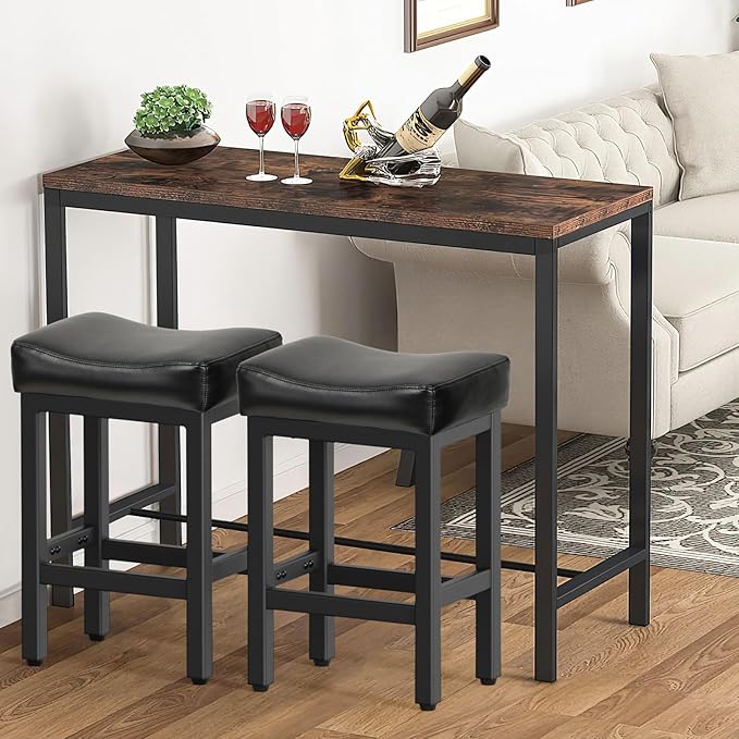 Counter Height Bar Stools Set of 2, 24 Inch Barstools for Kitchen Island Counter, Bonded Leather Kitchen Stools with Thick Saddle Seats & Heavy Duty Metal Base, Easy Assembly, Gray/Black