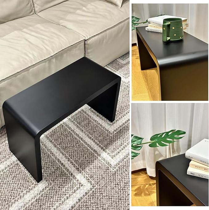 C Shaped End Table, Solid Wood C Side Table for Couch Sofa and Bed, Sofa Tables That Slide Under for Space Saving, Small Snack C Tables for Living Room Bedroom (H 24.4″ - Black, 1)