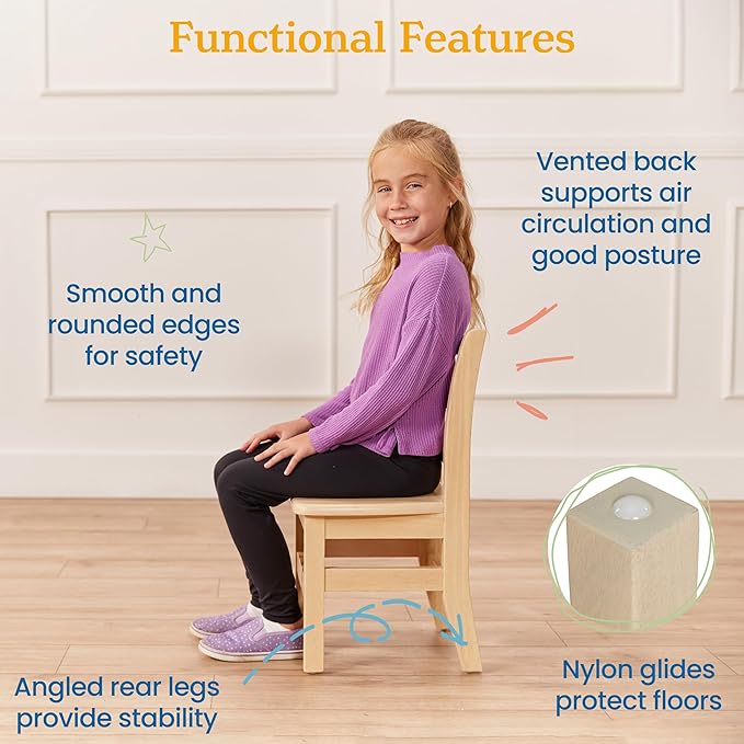 ECR4Kids 24in x 24in Hardwood Table and Chair Set2in Seat Height, Kids Furniture, Antique White