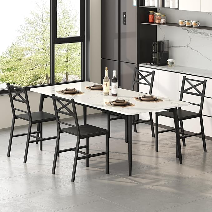 Dining Chair Set of 2, Rustic Wooden Kitchen Chairs with Backrest, Farmhouse Dining Chairs for Kitchen, Industrial Style Chair with Metal Frame, Easy Assembly, Black TBHB1001