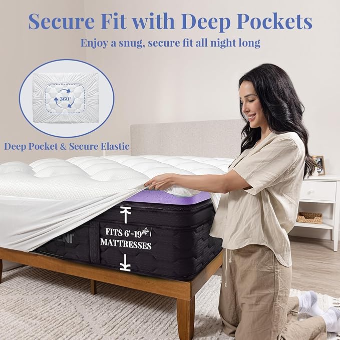 OhGeni Cooling 4 inch Dual Layer Twin XL Mattress Topper, 2 inch Gel Memory Foam, 2 inch Down Alternative Pillow Top Pad, Mattresses Cover for Bed, Medium Support, Fits 6”-19” Deep Pocket,Purple