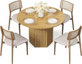 LITTLE TREE Round Wood Dining Table, 47-Inch Small Dining Table for 4, Modern Circle Kitchen Table with Wood Strip Base for Kitchen Living Room, Walnut