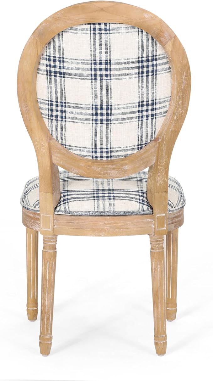 Christopher Knight Home Phinnaeus Dining Chair Set, Set of 4, Wood, Dark Blue Plaid + Light Beige + Natural