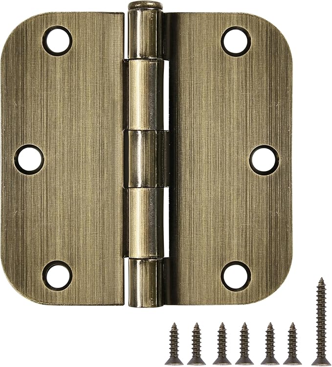 TDCHINGES 3 Pack Antique Brass Door Hinges 3.5 Inch Black Interior 3 1/2" Rounded 5/8" Radius Easy Install Standard Residential Bedroom Indoor for Doors 3 ½" Hardware Control House Home Decor