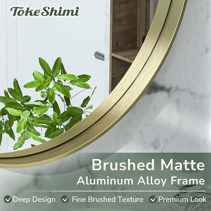 TokeShimi Round Gold Mirror 36 Inch Round Bathroom Mirror for Wall with Non-Rusting Aluminum Alloy Brushed Gold Matte Metal Frame Modern Circle Mirror Fit in Minimalist Multi Style Home Decor