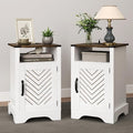RoyalCraft Set of 1 Farmhouse Nightstand, White End Table with Charging Station, Tall Bedside Table with Large Storage Room and Shelf, Wooden Rustic Nightstand for Bedroom, Home Office