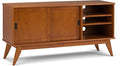SIMPLIHOME Draper SOLID HARDWOOD 60 Inch Wide Mid Century Modern TV Media Stand in Teak Brown For TVs up to 65 Inches, For the Living Room and Entertainment Center
