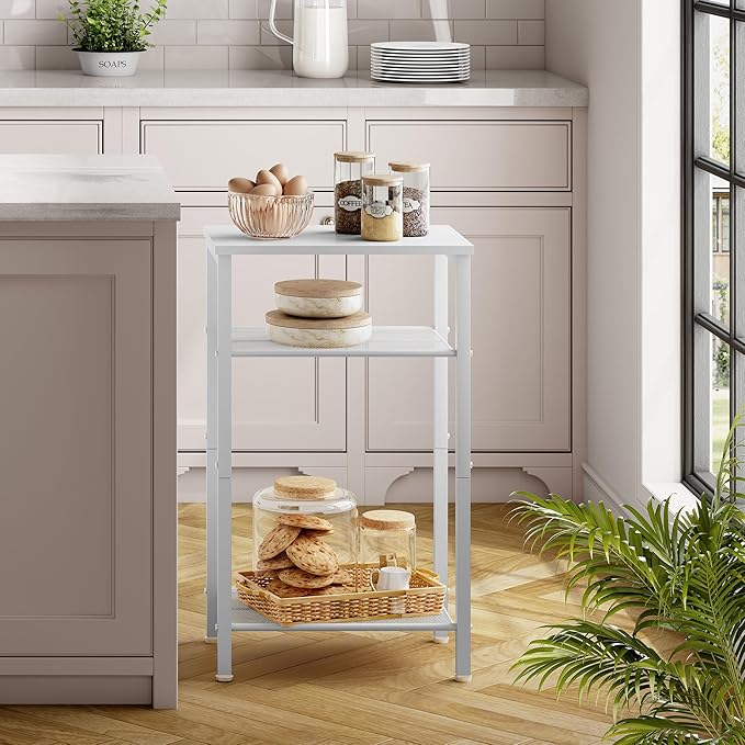 Hoctieon 2-Set 3 Tier End Table, Telephone Table Set of 2, Tall Side Table with Storage Set of 2, Small Nightstand for Small Spaces, Metal Frame, White