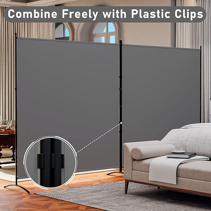 Room Divider 126''W x 71''H Large 2 Panel Privacy Screen for Room Partitions, Portable Room Divider Screen for Room Separtion, Freestanding Fabric Wall Divider for Office, School, Room Separator, Grey