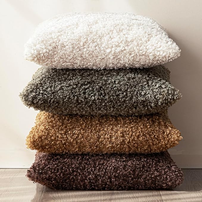 Foindtower Set of 2 Curly Teddy Wool Pillow Covers Decorative Boucle Textured Lumbar Throw Pillow Faux Fur Sherpa Pillowcases Sheepskin Fuzzy Cushion Case for Sofa Bedroom Car 12"x20" Red Brown