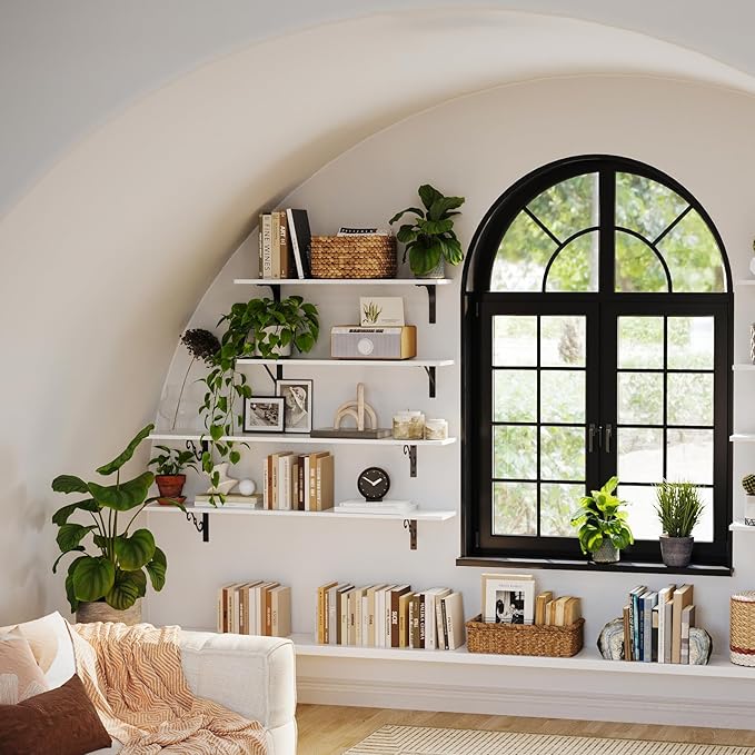 DINZI LVJ Long Wall Shelves, 31.5 Inch Large Floating Shelves Set of 2, Wide Display Shelf Wall Mounted with Brackets, Easy Hanging for Living Room, Toilet, Office, Bedroom, White