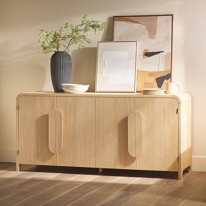 Walker Edison Chantelle Sideboard Buffet with Storage, 64", Coastal Oak