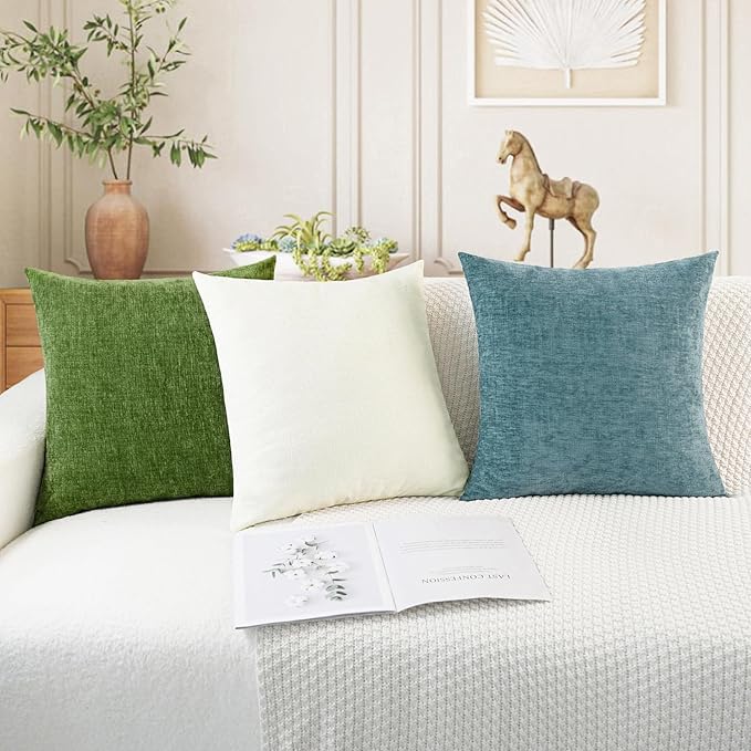 CaliTime Throw Pillow Covers Decorative 16 X 16 Inches Pack of 2 Cozy Chenille Cushion Cases for Couch Sofa Bed Living Room Home Forest Green