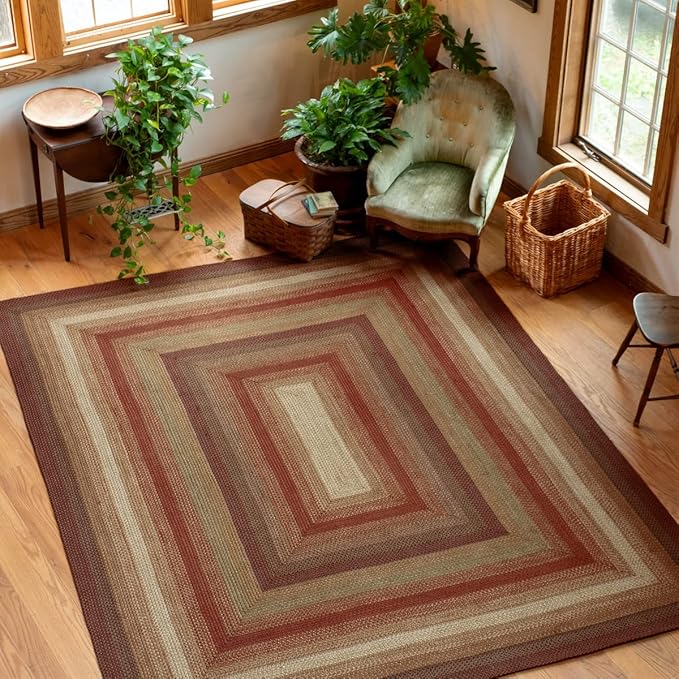 Homespice Gingerbread Jute Brown 6x9' Braided Rug for Living Room, Bedroom Rug and Dining Room. Pet Friendly. Decor Styles- Farmhouse Rug, Rustic, Vintage, Cottage, Primitive, Country, Boho Rug
