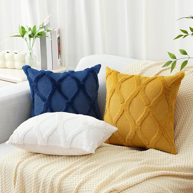 decorUhome Throw Pillow Covers 22x22 Inch Set of 2, Soft Plush Faux Fur Wool Dark Blue Couch Pillow Covers, Decorative Neutral Pillow Cases for Bed Sofa Living Room Home Decor