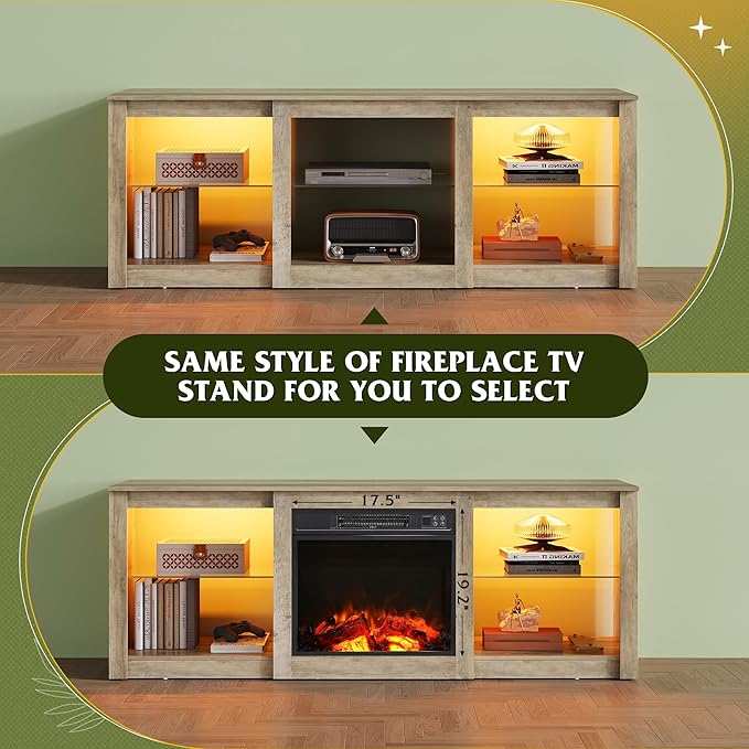 WLIVE LED TV Stand for 65 Inch TV, Modern Entertainment Center with Adjustable Glass Shelves & Customizable LED Lights, Sturdy Media Console for Living Room, Bedroom,Gaming (Gray Oak)