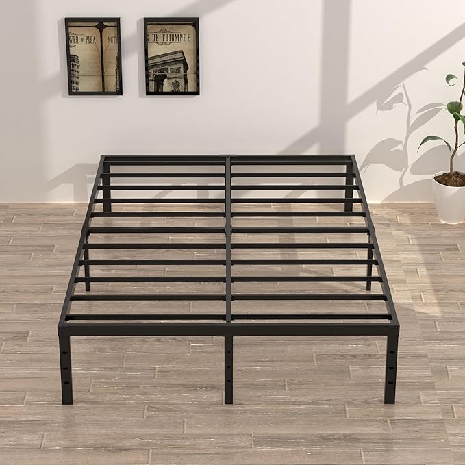 18 Inch King Bed Frame Heavy Duty Metal Platform King Size Bed Frames with High Storage, Eassy Assembly 3,500 Lbs Heavy Duty Bedframes, Black