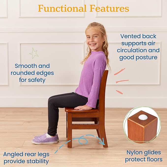 ECR4Kids 24in x 48in Rectangular Hardwood Table and Chair Set, 12in Seat Height, Kids Furniture, Dark Walnut