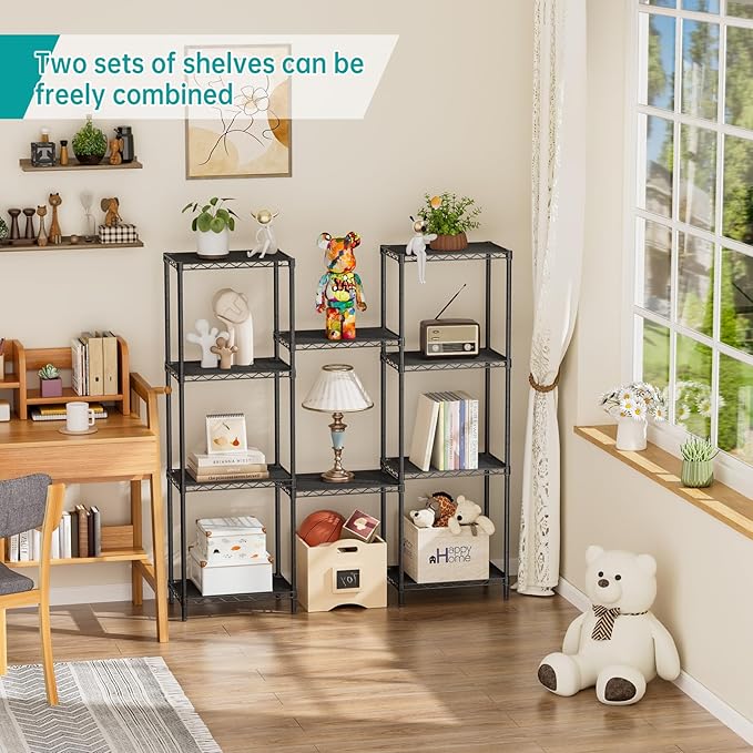 SINGAYE 5 Tier Shelf Wire Shelving Adjustable Storage Shelves Rack Standing Units for Kitchen Closet Laundry Bathroom Organizers Metal Pantry Narrow Mesh Gaps 10" D x 16" W x 55" H Black