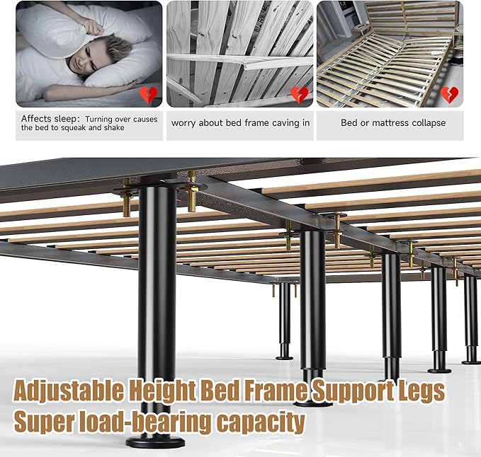 Adjustable Height Bed Support Legs 13.8-23.6 inch, Bed Frame Center Support Legs for Bed Frame/Bed Center Slat/Furniture, Heavy Duty Metal Bed Replacement Legs Bed Slats Support Legs, Upgraded Version