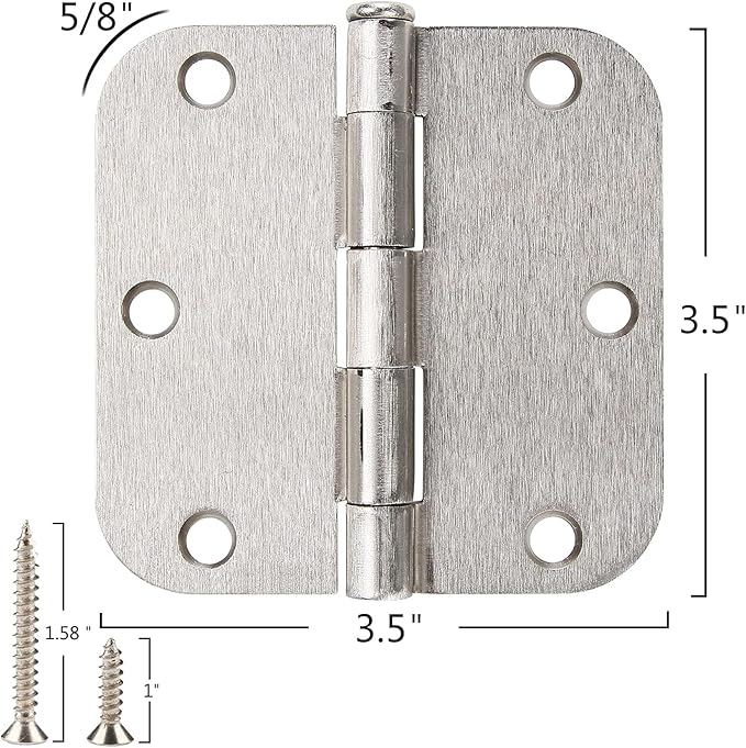 12 Pack Interior 3.5" Brushed Nickel Door Hinges for Doors 3 1/2 Inch Rounded 5/8" Noise Free Residential Standard Hinge for Study Spare/Play/Lounge/Bed Room,Walk-in Closet,DIY Table,Celler,Balcony
