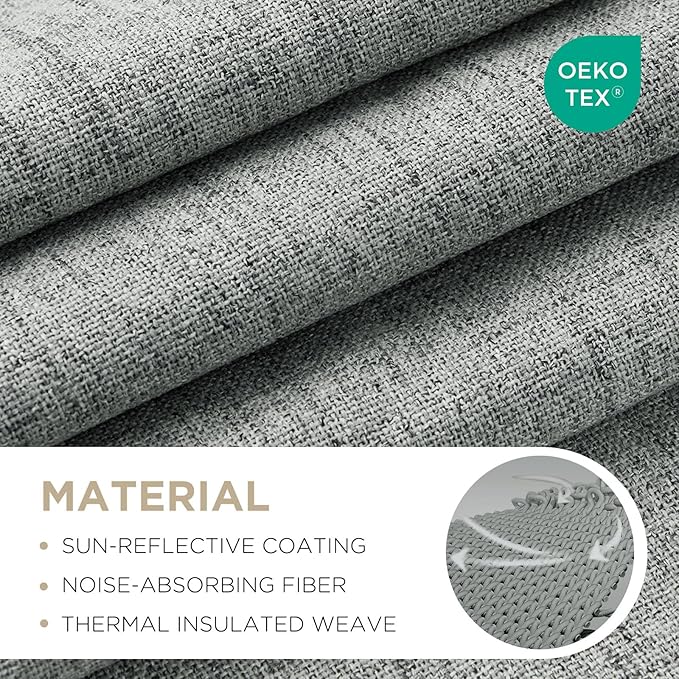 Joydeco 100% Blackout Curtains for Bedroom - Natural Linen Curtains 100" W x 120" L Long, Thermal Insulated 1 Panels Light Grey. Room Darkening Light Blocking Drapes for Living Room