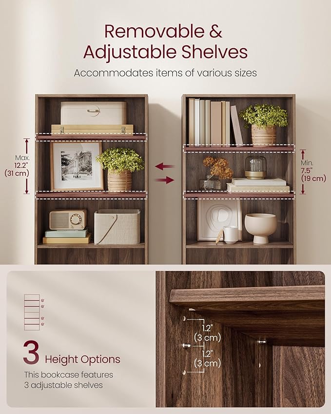 VASAGLE Custos Collection - Bookshelf, 5-Tier Bookcase, Book Shelf, Open Storage Shelf, 9.4 x 23.6 x 52.8 Inches, for Living Room, Home Office, Dinning Room, Natural Walnut ULBC165K01